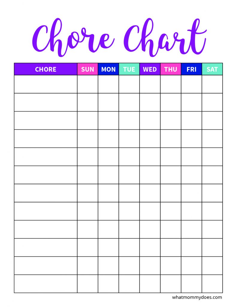 printable weekly chore calendar